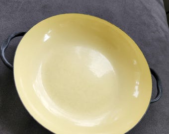 Mid Century Enameled Double-Handled Pan in Lemon Yellow