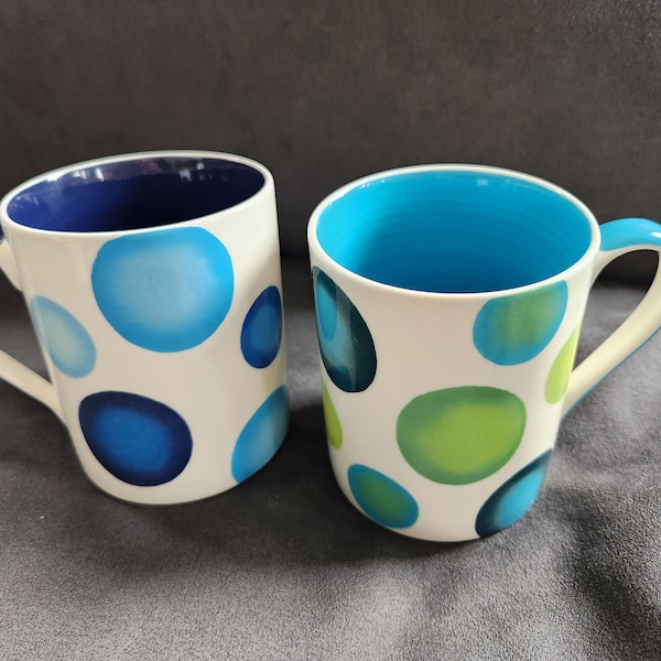 Pair of Vintage Crate and Barrel Mugs in Fun Polka Dot Designs