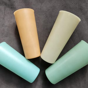 Set of 4 Tupperware Pastel Tumblers, Sheer Stackable Glasses, Plastic Drinking Cups