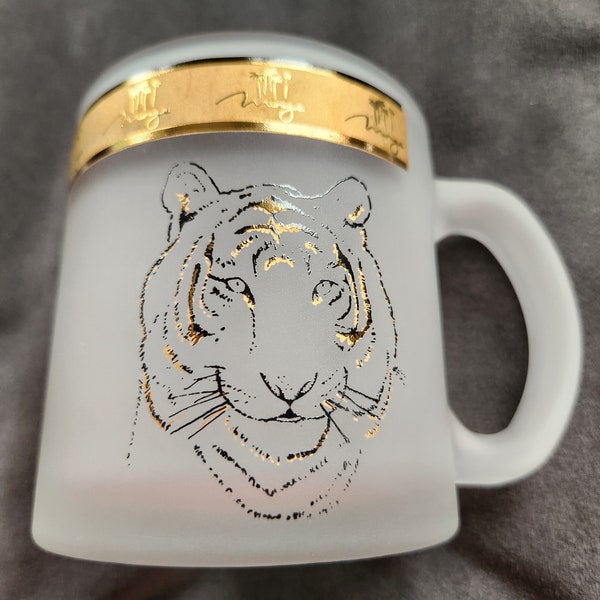 Vintage Las Vegas Mirage Casino Siegfried & Roy Frosted Mug with Gold Tiger and Trim