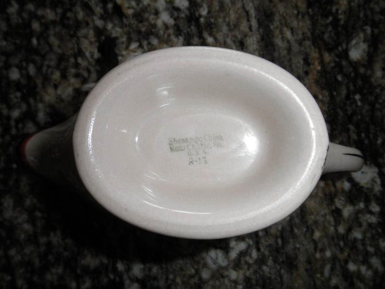 Vintage Shenango Tan Gravy Boat with Black Brown Decoration