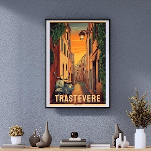 Poster vintage Trastevere 50 x 70 cm – Charmante impression d'art mural Rome dans un cadre