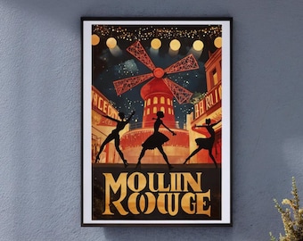 Framed Vintage Moulin Rouge Poster – Iconic Parisian/Paris Wall Art Print