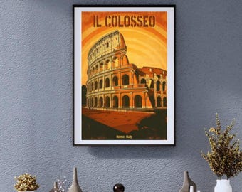 Plakat Vintage Koloseum: Rzym, podróż, wydruk ścienny w ramie