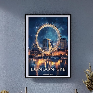 Vintage London Eye Poster 20x30 Inches – Romantic London Wall Art Print in a Frame