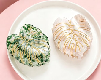 Haarclip groen blad, monsterablad haarklauw, grote boho haarklem, haaraccessoires, haarclip acetaat, cadeau voor plantenliefhebber, cadeau voor haar