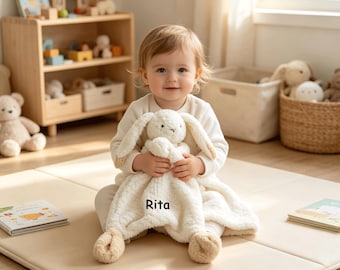 Manta de apego personalizada y adorable, mantita de bebé, mantita de apego con nombre bordado, regalo para baby shower