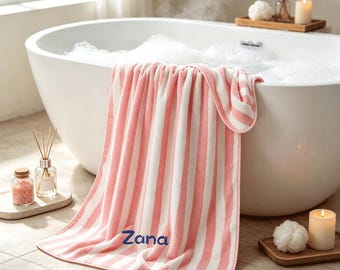 Toallas de playa personalizadas, toalla de playa a rayas con nombre personalizado, toalla de baño bordada, toalla de piscina con monograma, toalla para vacaciones de verano, regalo de graduación