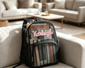 Mochila bordada personalizada, bolsa de almacenamiento de malla personalizada, bolsa transparente de doble compartimento, regalo escolar para niños, bolso infantil, regalo para profesores