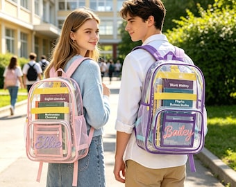 Mochila transparente personalizada, bolsa impermeable para libros escolares, bolsa transparente para biblioteca infantil, mochila personalizada para tareas escolares, regalos de regreso a clases 2026