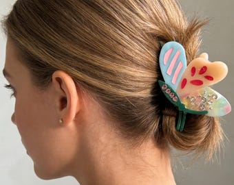 Pinza para el cabello de mariposa, pinza para el cabello colorida, accesorios para el cabello bohemios, pinza acrílica de hada para el cabello, pinza para el cabello de mujer, pinza para el cabello de flor de tiburón