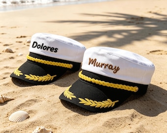 Personalised Captain Hat With Name, Custom Embroidered Sailor Cap, Yacht Party, Boat Party, Hen Do, Stag Do, Groomsman Cruise Wedding Gift