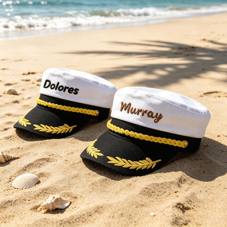 Personalised Captain Hat With Name, Custom Embroidered Sailor Cap, Yacht Party, Boat Party, Hen Do, Stag Do, Groomsman Cruise Wedding Gift image 4