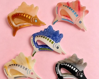 Pinza para el cabello con forma de pez, pinza para el cabello, pasador, accesorios para el cabello, pinzas para el cabello con forma de animales marinos, pinzas para el cabello con forma de ballena hechas a mano, regalo de cumpleaños
