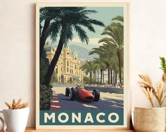 Monaco Formula One Race Mural, Travel Poster Art, Vintage Home Decor, Unique Wall Gift, Car Racing Design Print, Art Lover
