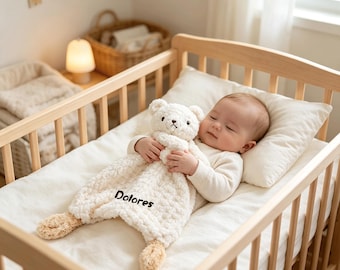 Manta de apego personalizada para bebé, conejito de peluche con nombre personalizado, manta de seguridad de peluche con animales bordados, regalo para baby shower de recién nacido