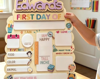 Letrero personalizable para el primer día de clases, pizarra borrable, pizarra de regreso a clases para preescolar, regalo para niños, primer día de clases de jardín de infantes.