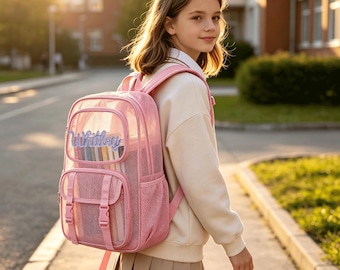 Mochila personalizada para niños, mochila de malla con nombre personalizado, mochila escolar, regreso a clases, linda mochila escolar, de viaje, para conciertos con ribete negro