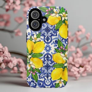 Coque de portable Côte amalfitaine Coque de portable solide pour iPhone 16 15 14 13 12 Samsung Galaxy S25 Google Pixel 9 citrons mosaïque Italie été
