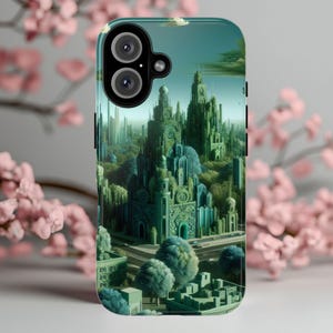 Fantasy Green City Phone Case Futuristic Forest Landscape Art Eco Dream World iPhone Samsung Cover Surreal Nature Urban Design Gift