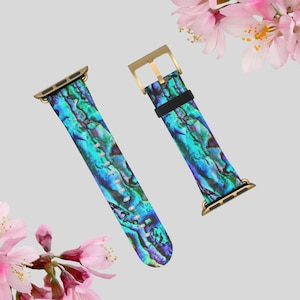 Abalone Watch Band - Vegan Leather Strap Suitable for Apple Watch Series 9 8 7 6 5 4 3 2 1 Ultra SE Blue