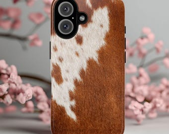 Custodia per telefono resistente con stampa in pelle di mucca: fascino rustico occidentale