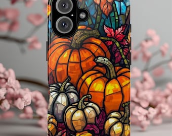 Stained Glass Fall Phone Case Pumpkins & Autumn Leaves