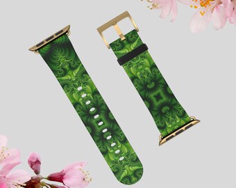 Trendy boutique Pink & Green Floral Apple Watch Band with Gold Hardware Floral Pink White Gold Green Flower Lovers Watch Band for  main image 4