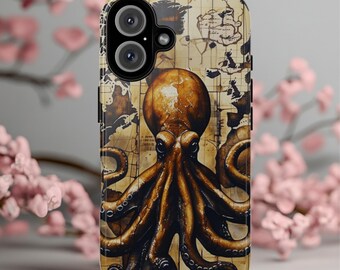 Antique Octopus Map Phone Case: Nautical Steampunk Art