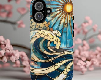 Beach Stained Glass Phone Case: Sun & Surf Coastal Design