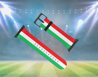 Green White Red Stripe Apple Watch Band: Faux Leather Sport Strap