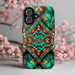Blue Tribal Aztec Phone Case Boho Geometric Pattern Cover Ethnic Style Protective Case Southwestern Inspired Design