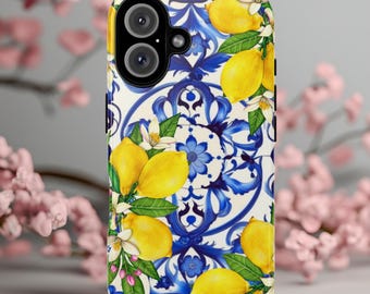 Amalfi Coast Phone Case Tough Phone Case For iPhone 17 16 15 14 13 Samsung Galaxy S25 Google Pixel 9 Lemons Mosaic Italy summer