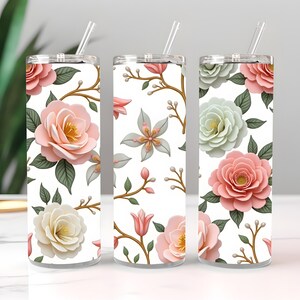 3D Floral Elegant Rose Seamless Flower Print 20oz Skinny Tumbler Sublimation Design Digital Download PNG Instant Download Only, Tumbler Wrap
