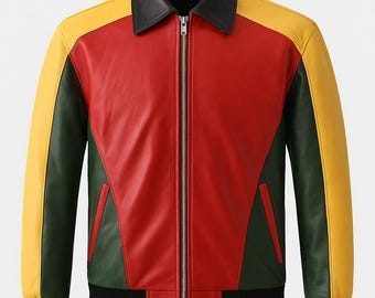 Men's Colorblock PU Leather Bomber Jacket – Retro 90s Streetwear