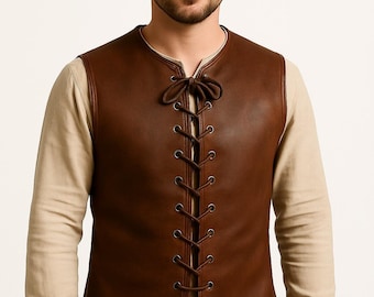 Handmade Men's Brown Medieval Leather Vest | Renaissance Costume Vest | Genuine Leather Vest | Medieval Gifts | Gifts For Him | Gifts