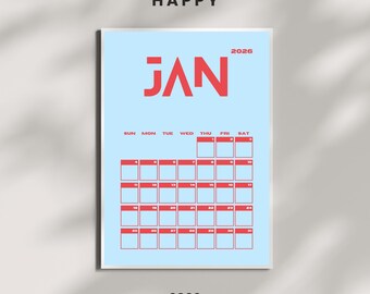 Calendário 2026 – Planejador Mensal Azul e Vermelho (PDF)