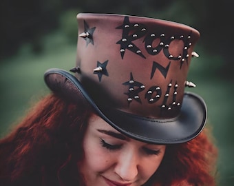 Leather Top Hat Steampunk Rock & Roll Top Hat Gothic Top Hat Motorcycle Top Hat Halloween Costume Gifts For Men Gifts For Women