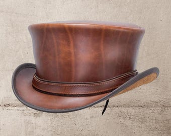 Tan Brown Leather Top Hat Steampunk Top Hat Gothic Top Hat Plain Band Motorcycle Top Hat Halloween Costume Gifts For Men Gifts For Women
