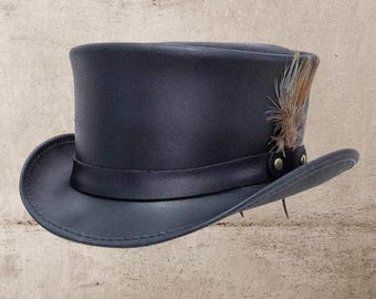 Leather Top Hat Steampunk Top Hat Gothic Top Hat Side Feather Motorcycle Top Hat Halloween Costume Gifts For Men Gifts For Women