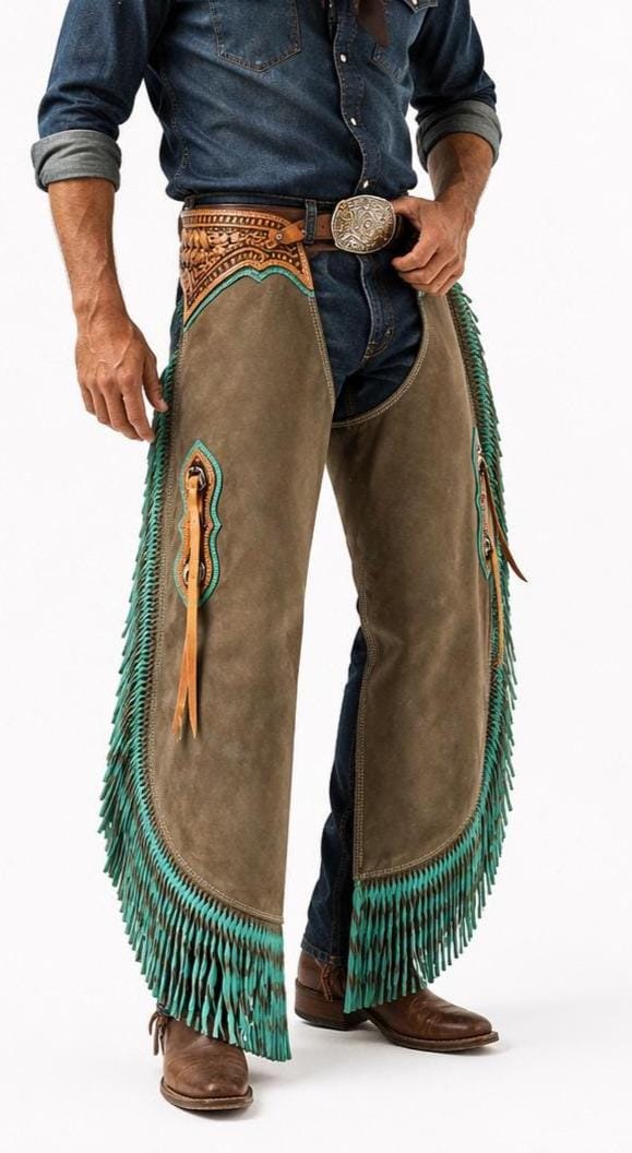 Cowboy Western Leather Chaps, Brown Twisted Fringes Rodeo Chinks, Horse ...