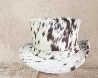 Cartola de couro com pelo, cartola steampunk, cartola gótica, cartola para motociclista, fantasia de Halloween, presentes para homens, presentes para mulheres.