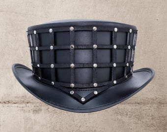 Leather Top Hat Steampunk Cages Style Top Hat Gothic Top Hat Motorcycle Top Hat Halloween Costume Gifts For Men Gifts For Women