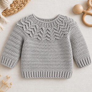 Baby Crochet Sweater Pattern: Top-Down Seamless Yoke (0-3 Months) (PDF Download).