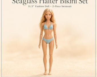 Crochet Bikini Pattern for 11.5 Inch Doll, Halter Top Swimsuit (PDF Download)