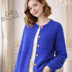 Schema per cardigan all'uncinetto in ciniglia / Schema PDF per maglione con bottoni da donna, S-XL, Pacchetto di termini in 6 lingue