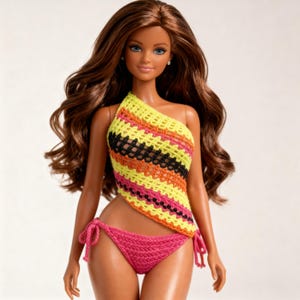 Crochet Doll Clothes Pattern PDF, One Shoulder Wrap Top Bikini Set, 11-12 Inch Dolls,