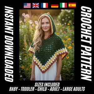 Starfall Hooded Poncho Crochet Pattern | Baby to Adult Sizes | No Drawstring Cape