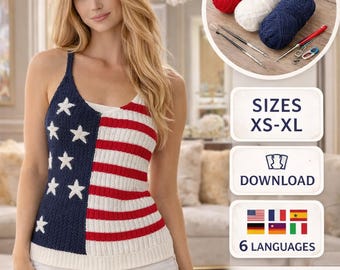 Patriotic Crochet Tank Top Pattern | Women's Star Panel Top Digital Download