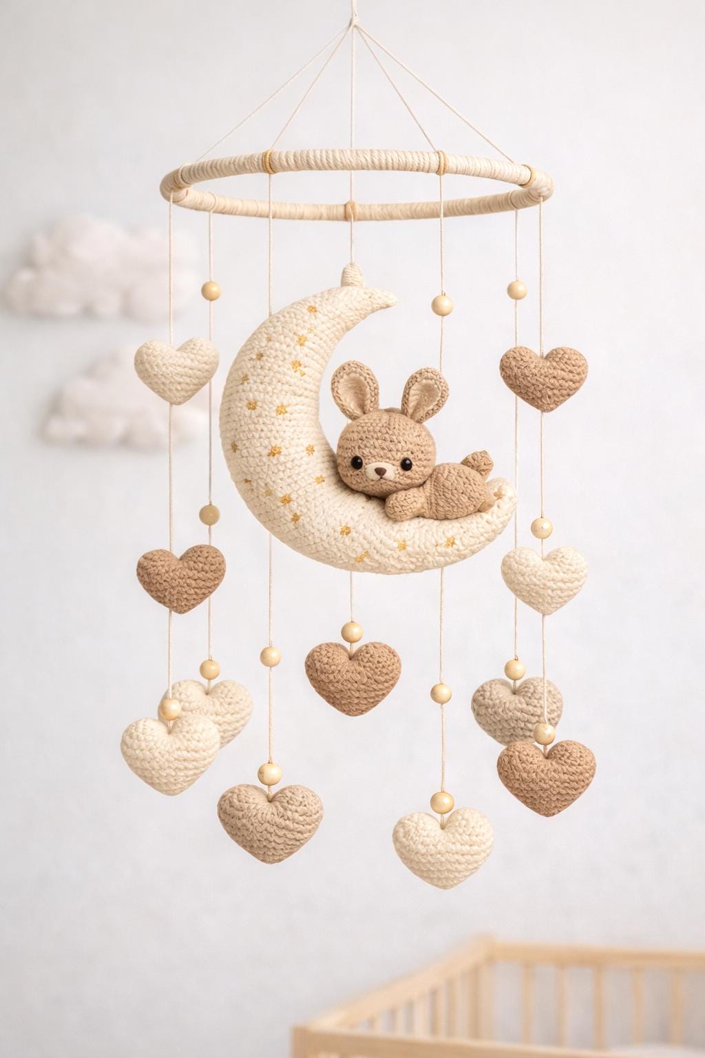 34 Crochet Rabbit Patterns with Baskets, Keychains, and Rattles 30 Crochet Pattern Baby Mobile Moon Rabbit Hearts